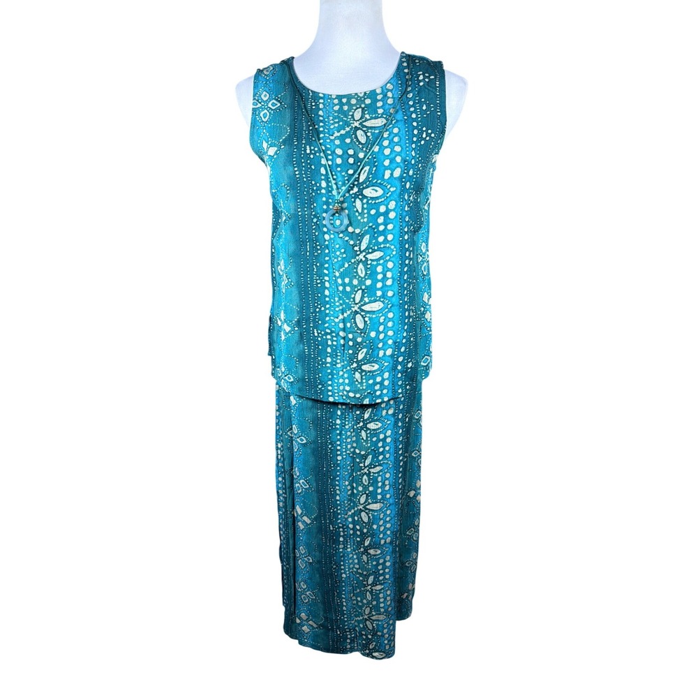 Shasper Vintage Teal Batik Print 2 Piece Tunic and Maxi Skirt Set Size 8 Canada